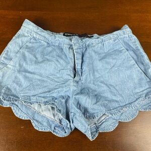 Blue Scalloped Denim Shorts